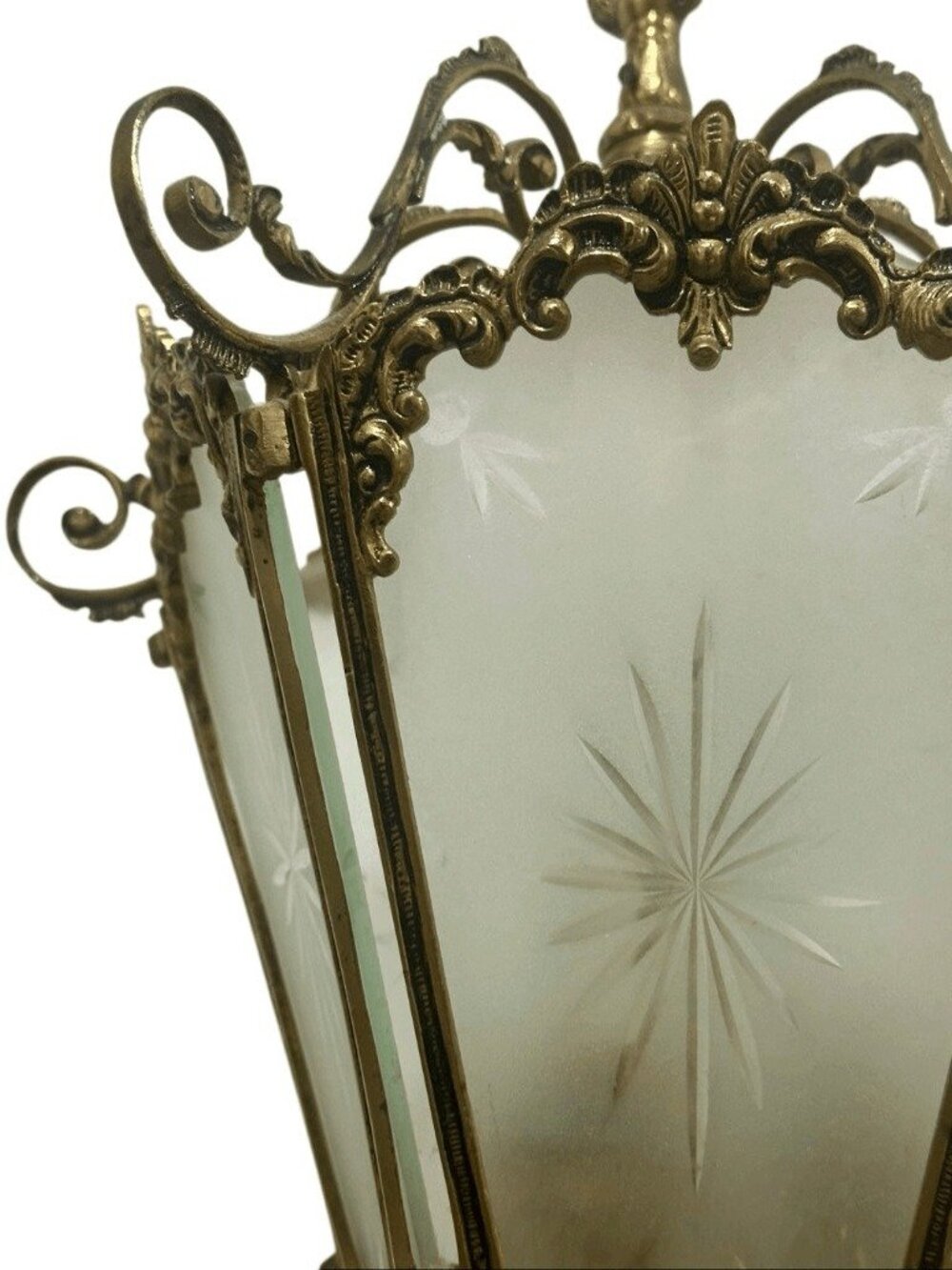 Vintage Spanish Rococo Style Etched Glass Wired Pendant Light - Picture 4 of 12